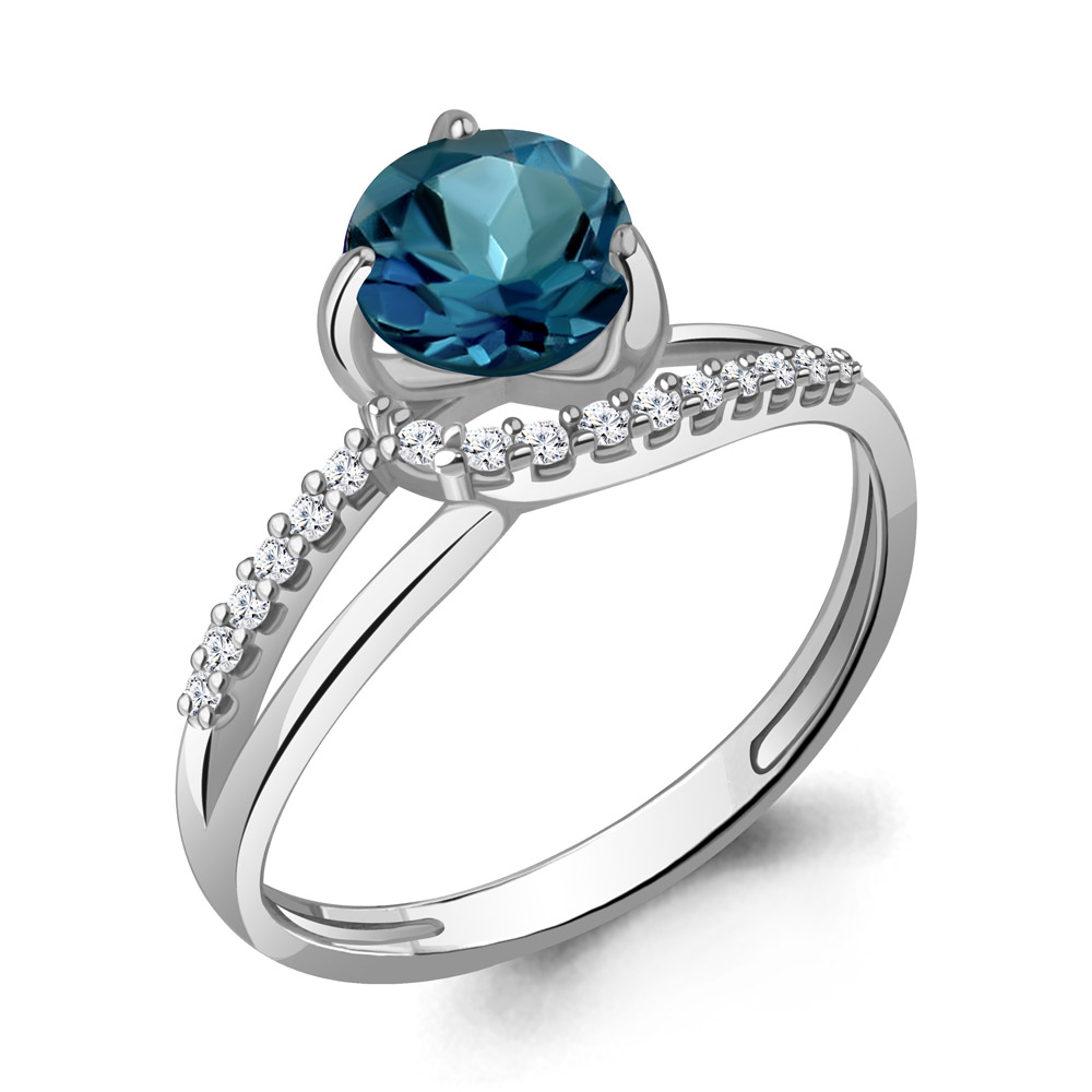 6541208А Кольцо из Серебра с топазом лондон блю, фианитами