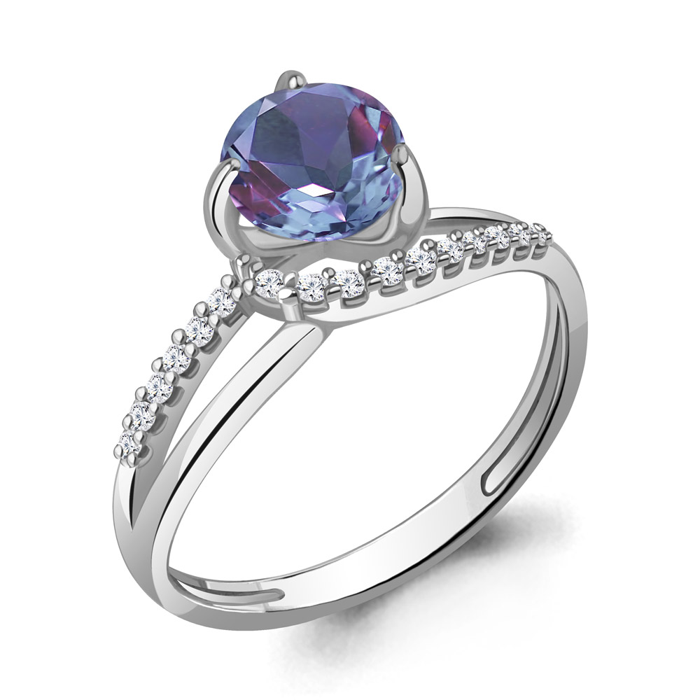 6541225А Кольцо из Серебра с алекситом лаванд. иск., фианитами