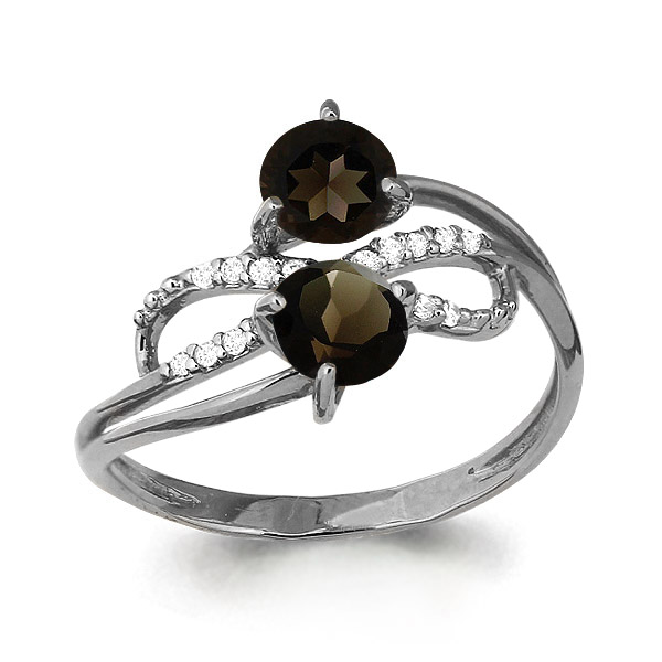 6541401А Кольцо из Серебра с кварцами дымчатыми, фианитами