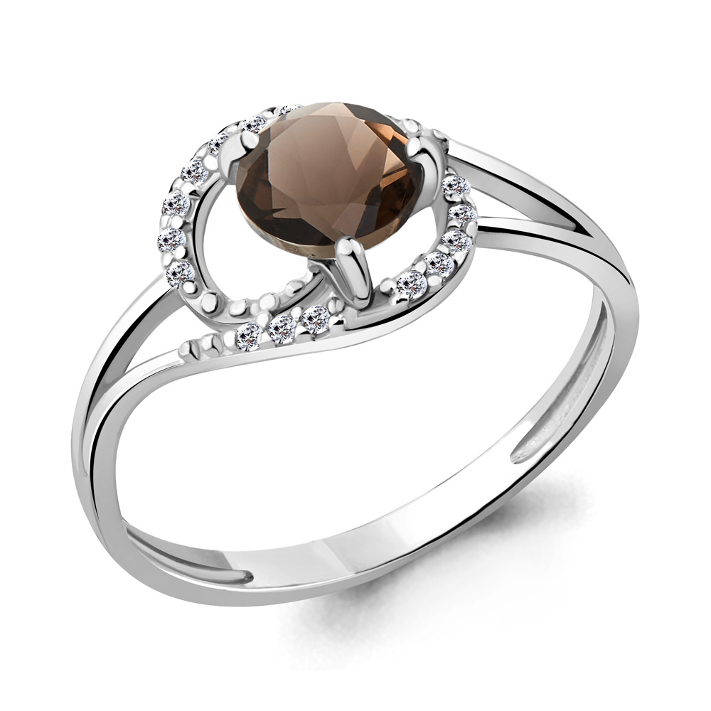 6541601А Кольцо из Серебра с кварцем дымчатым, фианитами