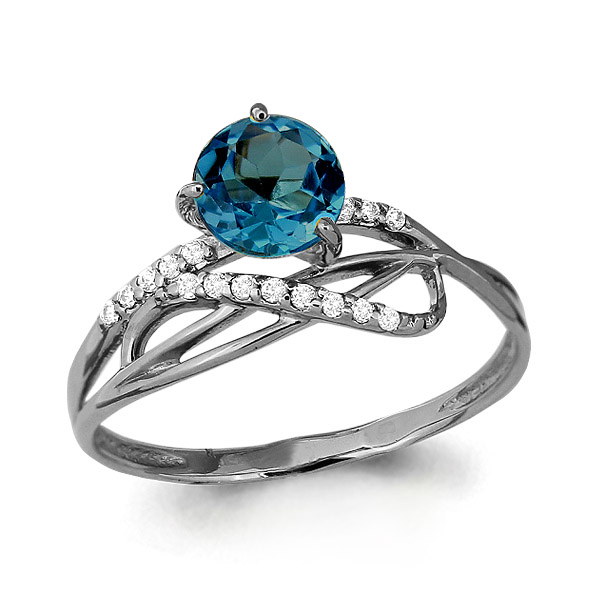 6541708А Кольцо из Серебра с топазом лондон блю, фианитами