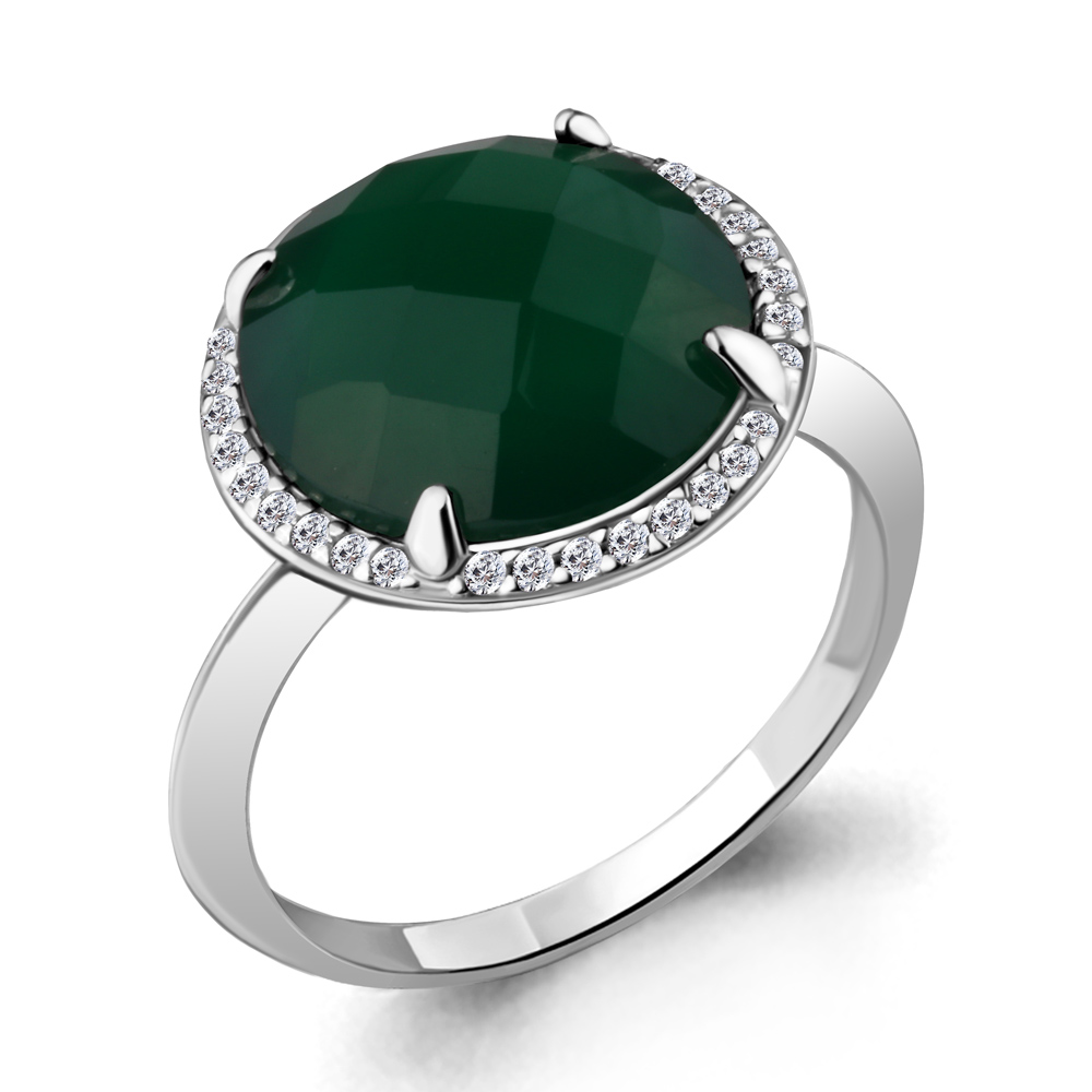 6543109А Кольцо из Серебра с агатом, фианитами