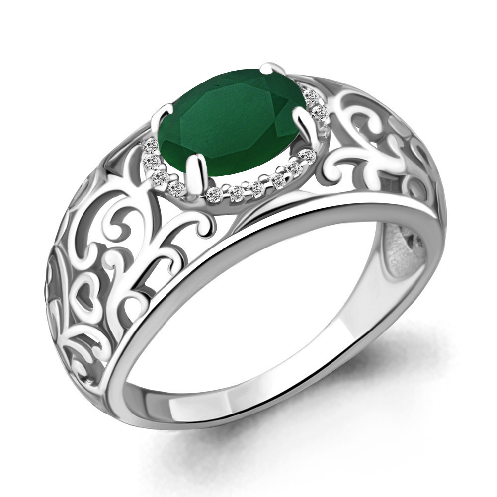 6543409А Кольцо из Серебра с агатом, фианитами