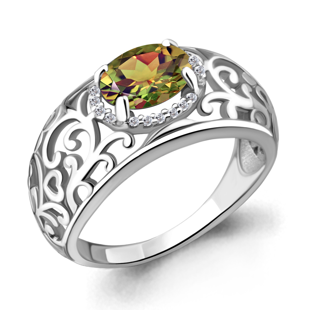 6543419А Кольцо из Серебра с султанитом иск., фианитами