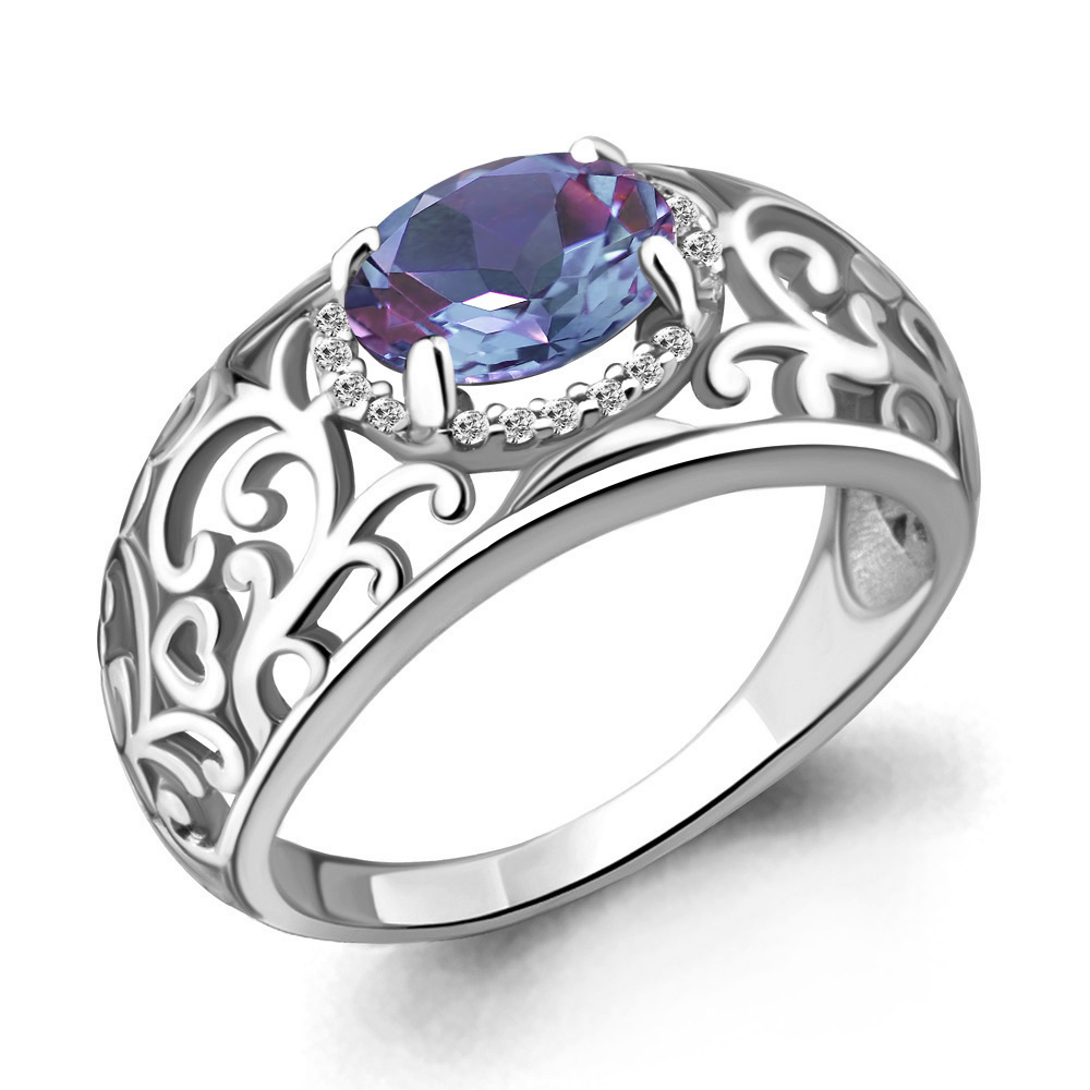 6543425А Кольцо из Серебра с алекситом лаванд. иск., фианитами из коллекции "Polaris"