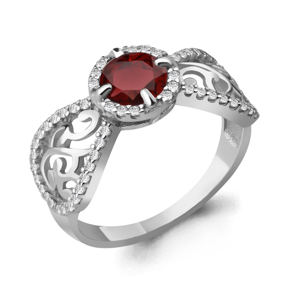 6544803А Кольцо из Серебра с гранатом, фианитами