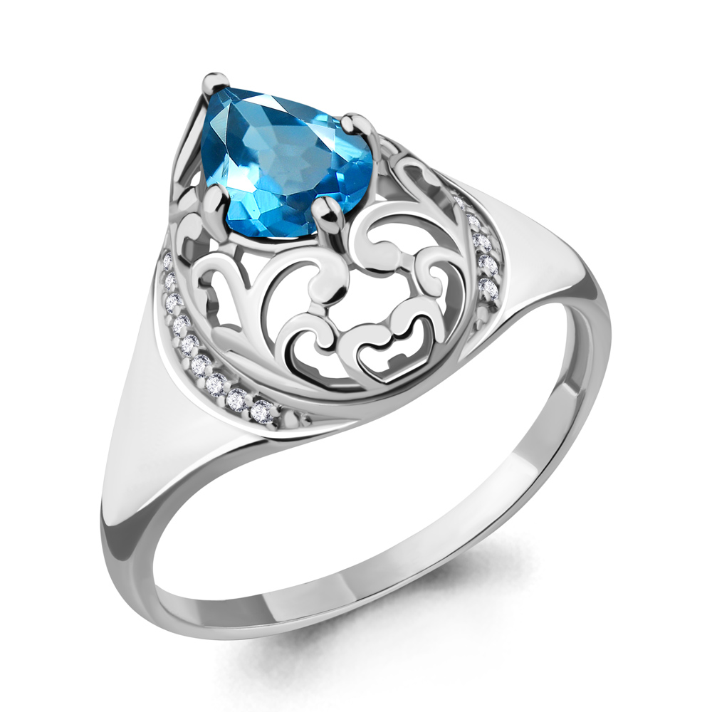 6545205А Кольцо из Серебра с топазом свисс блю, фианитами