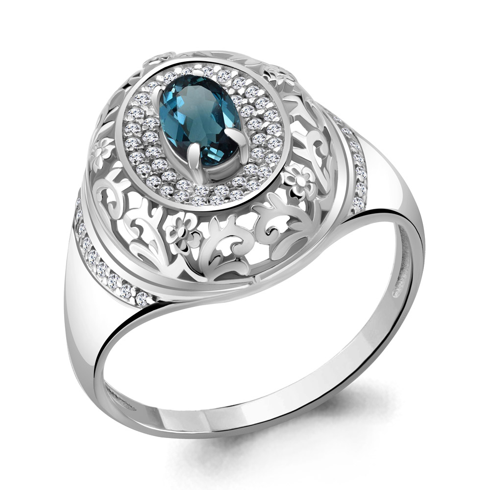6545508А Кольцо из Серебра с топазом лондон блю, фианитами