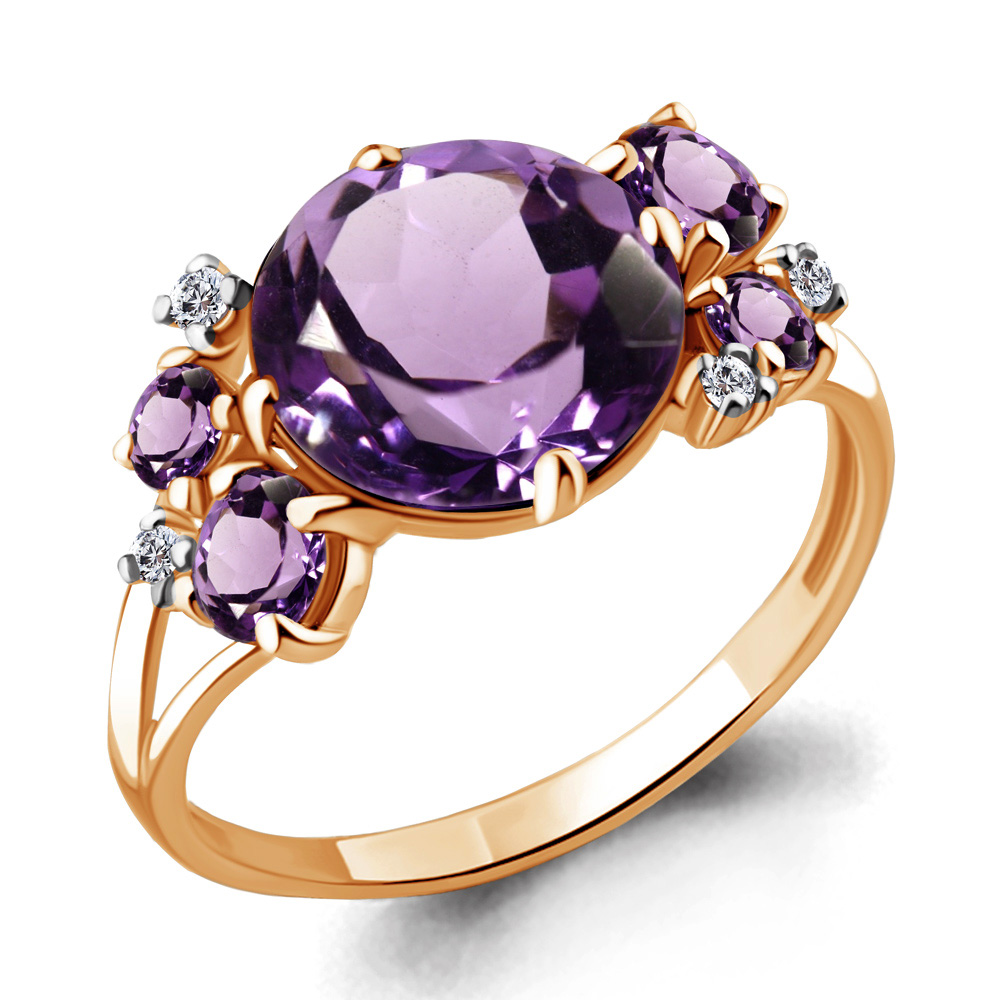 6546504А Кольцо из Золота с аметистами, фианитами из коллекции "Фруктовый лёд"