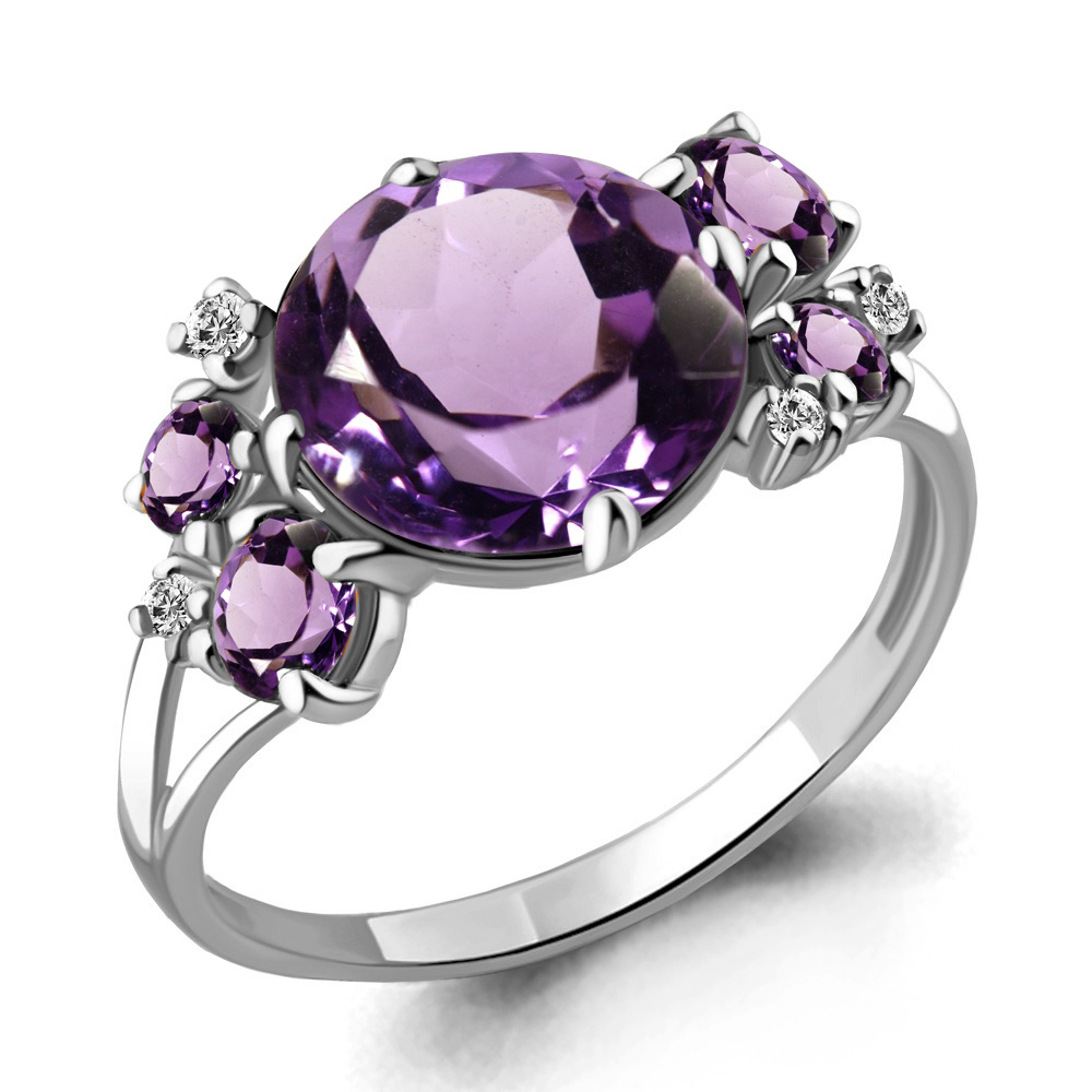 6546504А Кольцо из Серебра с аметистами, фианитами из коллекции "Фруктовый лёд"