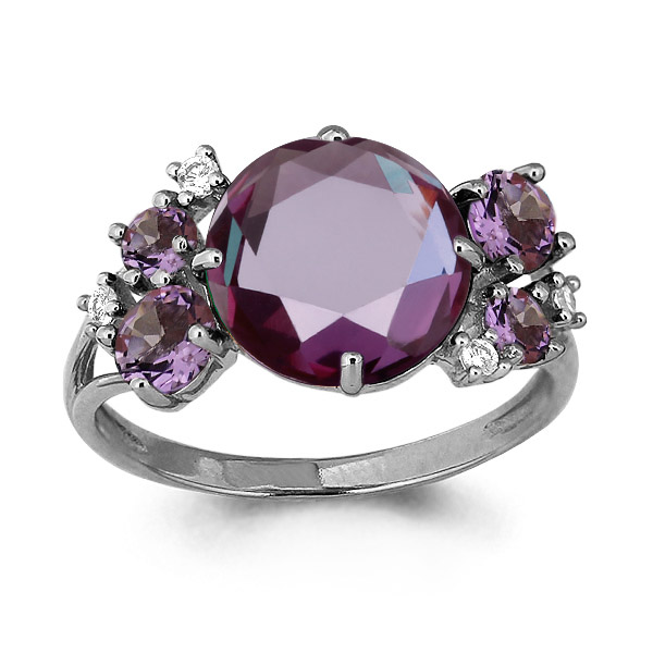6546528А Кольцо из Серебра с александритом иск., аметистами, фианитами