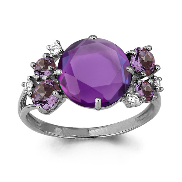 6546529А Кольцо из Серебра с аметистами, аметистом иск., фианитами