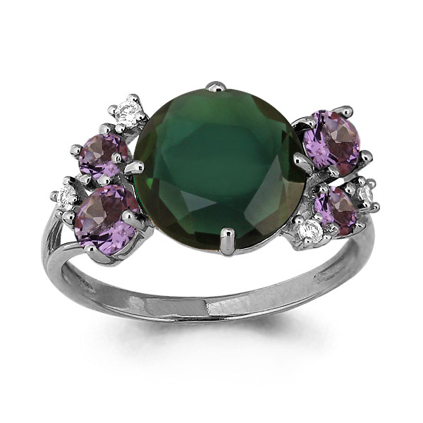 6546599А Кольцо из Серебра с аметистами, турмалином иск., фианитами