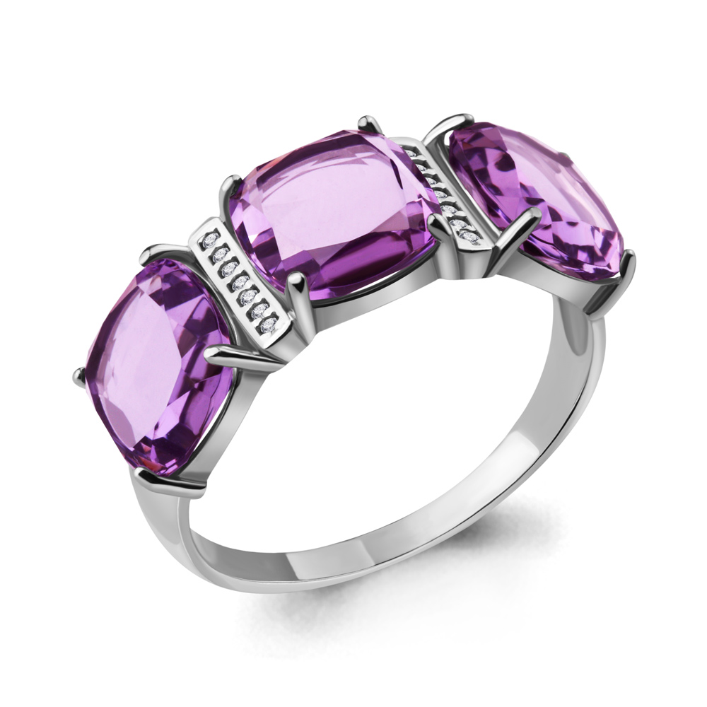 6547404А Кольцо из Серебра с аметистами, фианитами
