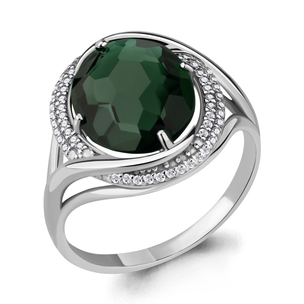 6547709А Кольцо из Серебра с агатом, фианитами