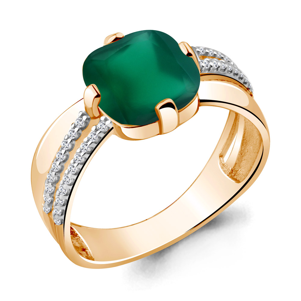 6547909А Кольцо из Золота с агатом, фианитами из коллекции "Фруктовый лёд"