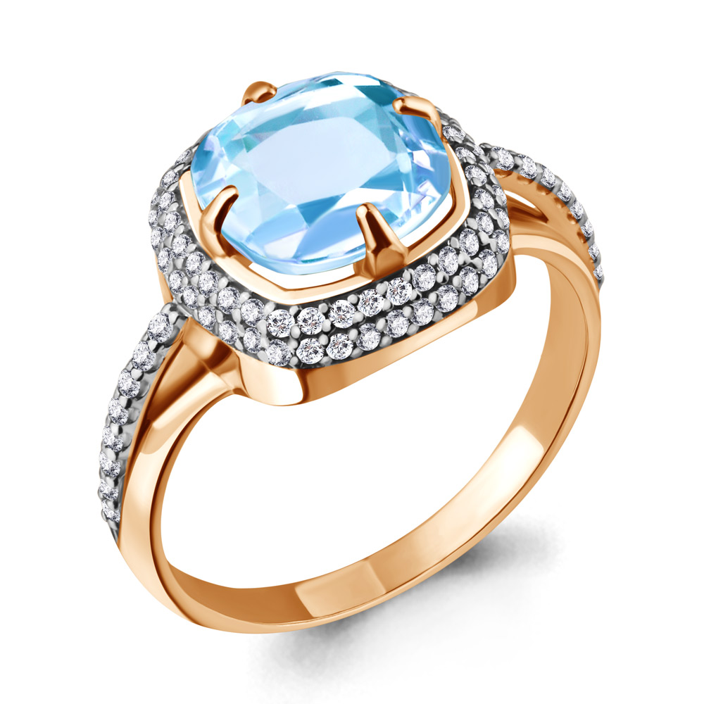 6548102А Кольцо из Золота с топазом скай блю, фианитами из коллекции "Фруктовый лёд"
