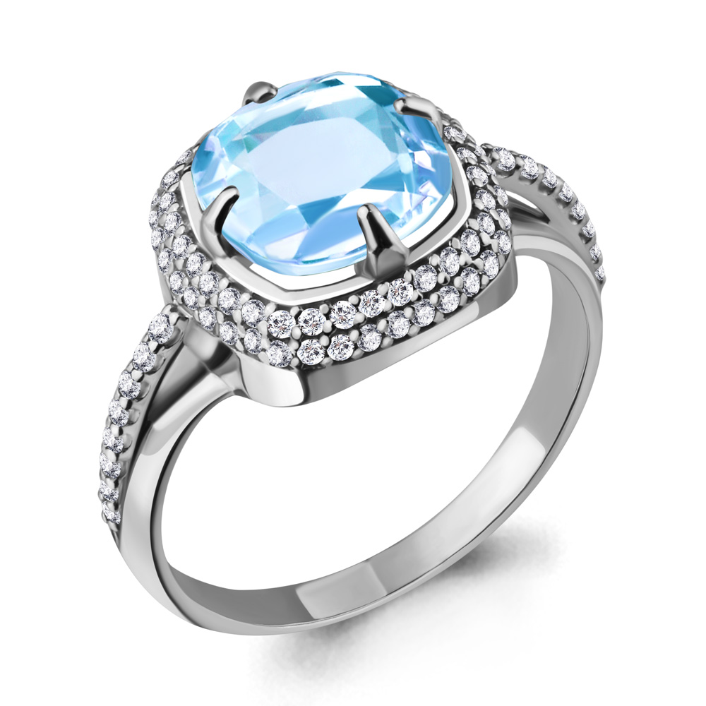 6548102А Кольцо из Серебра с топазом скай блю, фианитами из коллекции "Фруктовый лёд"