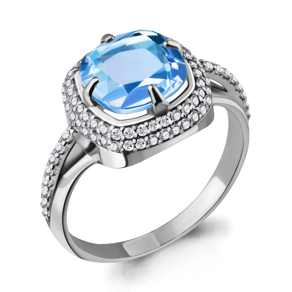6548105А Кольцо из Серебра с топазом свисс блю, фианитами из коллекции "Фруктовый лёд"
