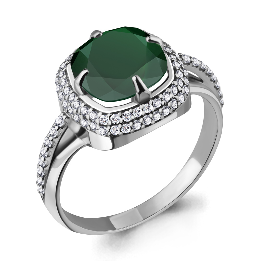 6548109А Кольцо из Серебра с агатом, фианитами из коллекции "Фруктовый лёд"