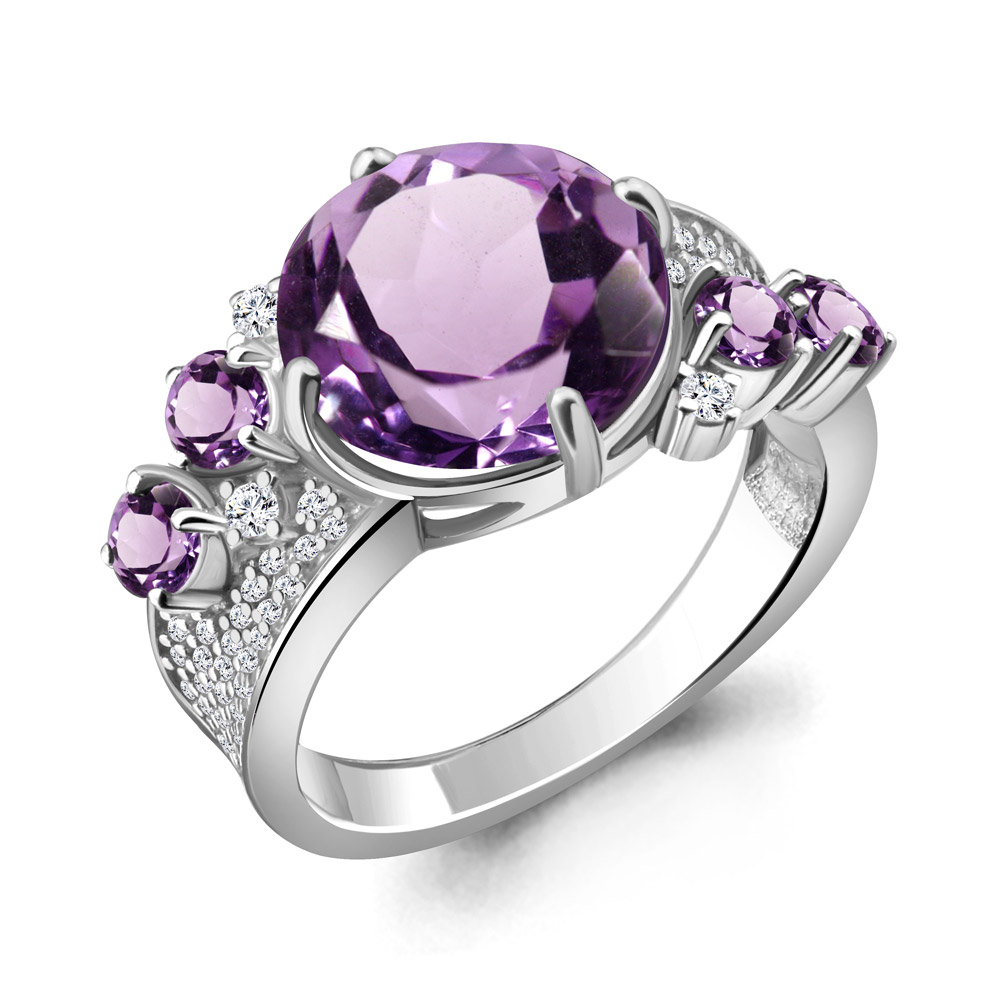 6548504А Кольцо из Серебра с аметистами, фианитами из коллекции "Фруктовый лёд"