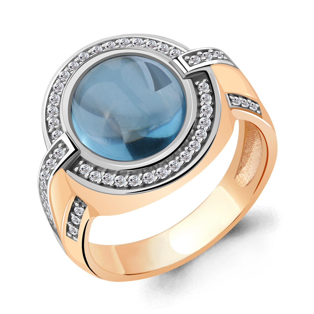 6548805А Кольцо из Золота с топазом свисс блю, фианитами из коллекции "Восточная сказка"