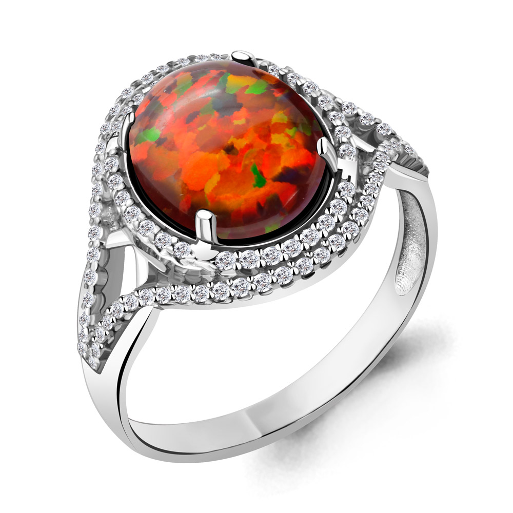 6549087А Кольцо из Серебра с опалом иск., фианитами