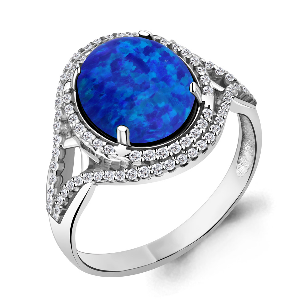 6549095А Кольцо из Серебра с опалом иск., фианитами