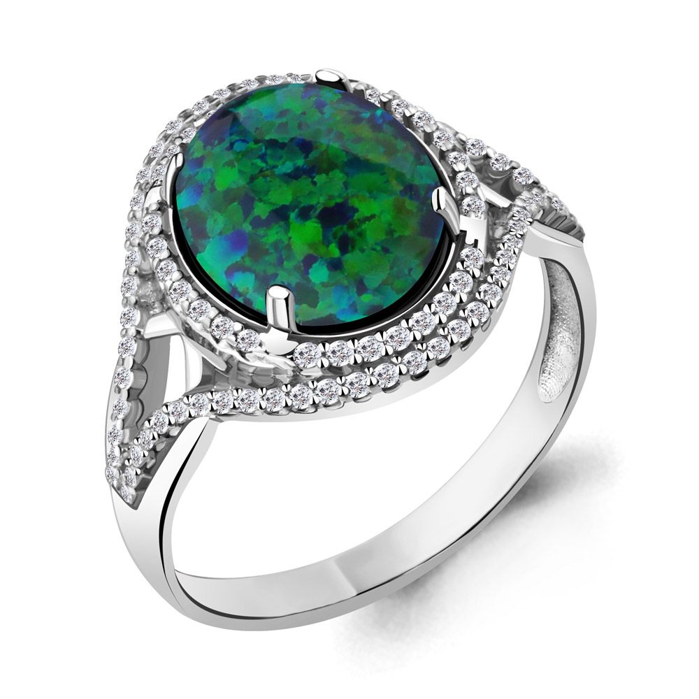 6549096А Кольцо из Серебра с опалом иск., фианитами