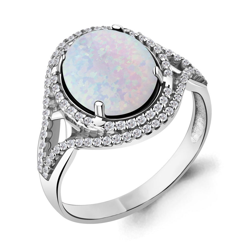 6549098А Кольцо из Серебра с опалом иск., фианитами