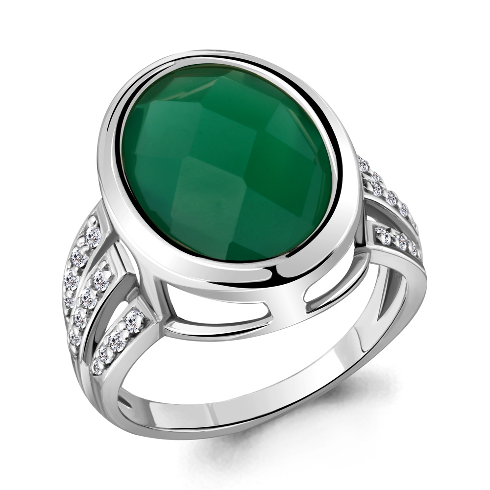 6550409А Кольцо из Серебра с агатом, фианитами