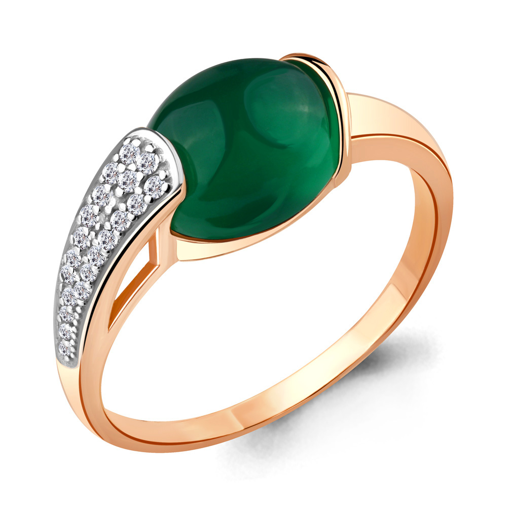 6551509А Кольцо из Золота с агатом, фианитами из коллекции "Восточная сказка"