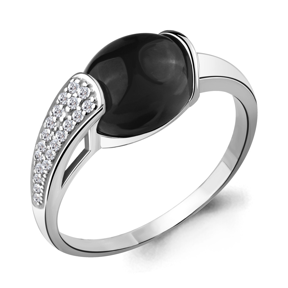 6551517А Кольцо из Серебра с ониксом, фианитами