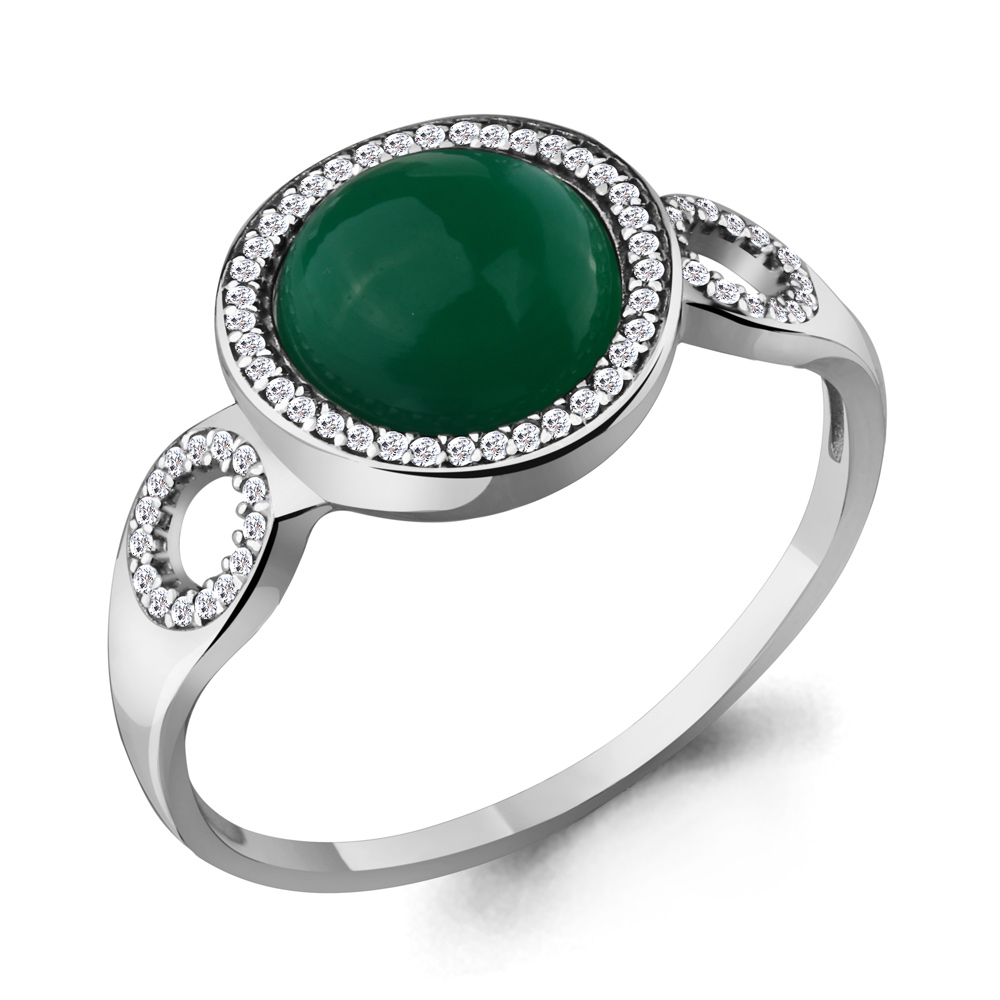 6551909А Кольцо из Серебра с агатом, фианитами из коллекции "Восточная сказка"