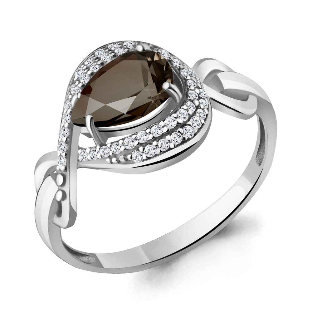 6552401А Кольцо из Серебра с кварцем дымчатым, фианитами