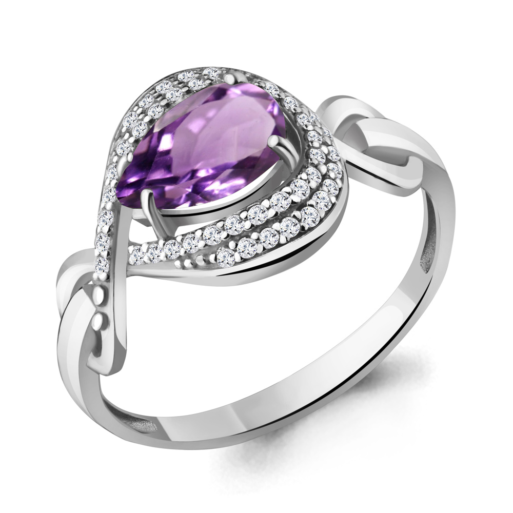 6552404А Кольцо из Серебра с аметистом, фианитами