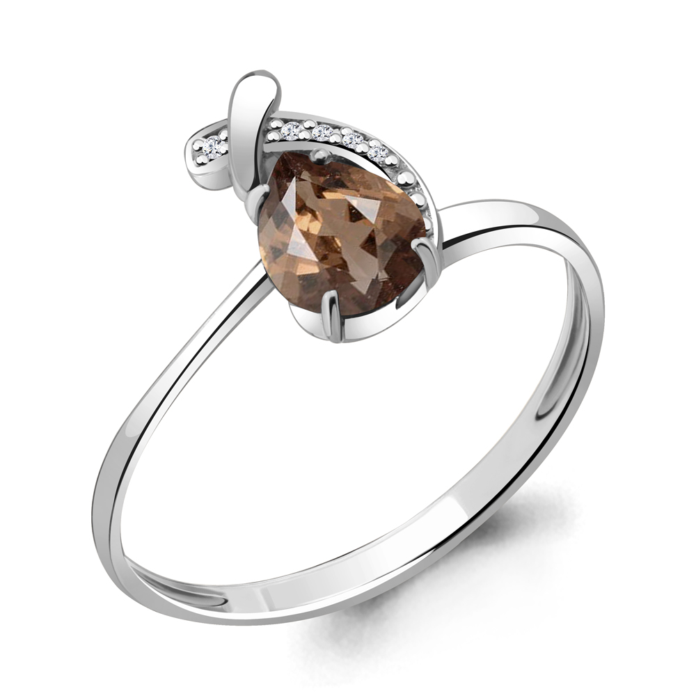 6552701А Кольцо из Серебра с кварцем дымчатым, фианитами