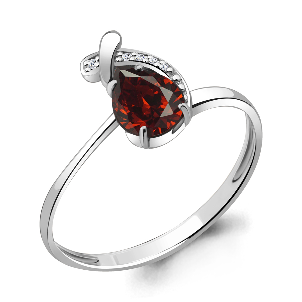 6552703А Кольцо из Серебра с гранатом, фианитами