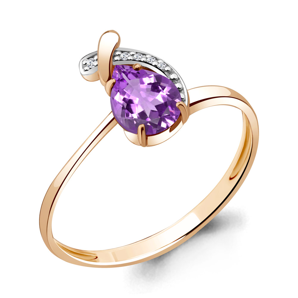 6552704 Кольцо из Золота с аметистом, фианитами