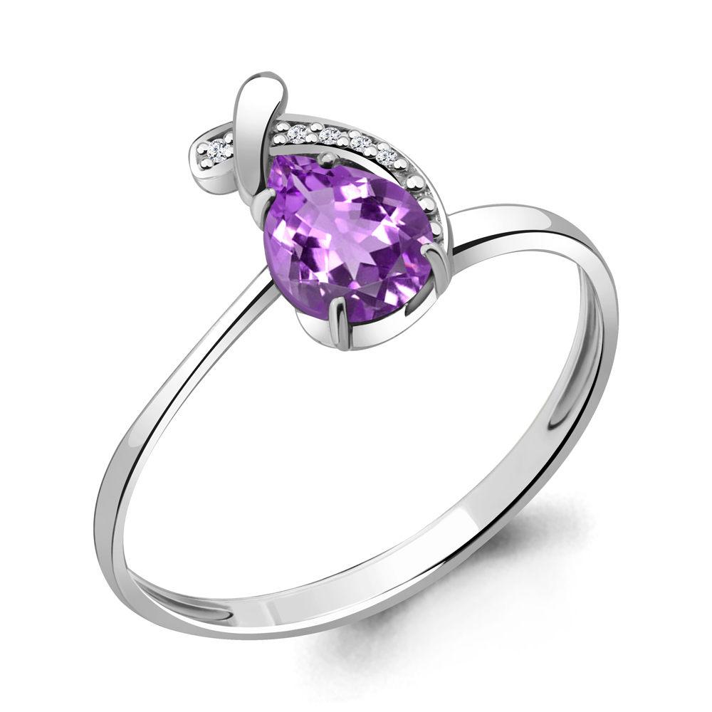6552704 Кольцо из Серебра с аметистом, фианитами