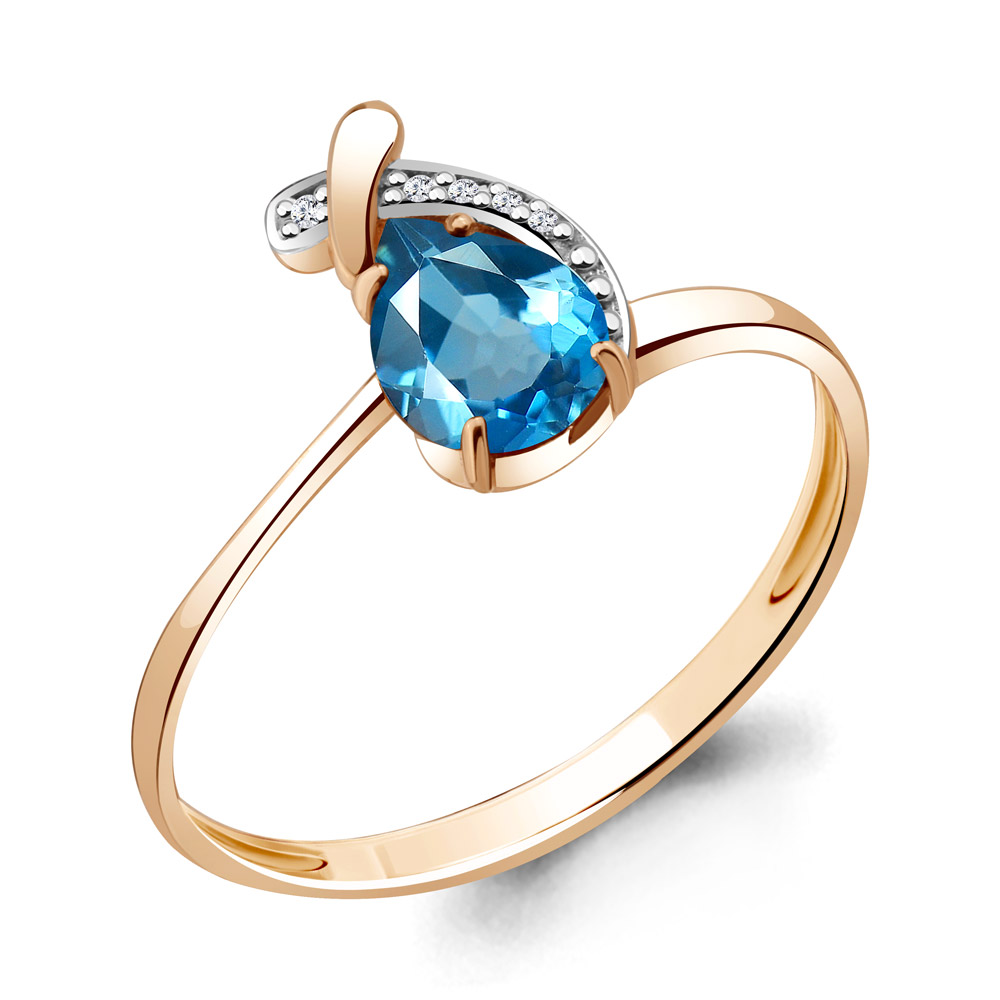6552705 Кольцо из Золота с топазом свисс блю, фианитами