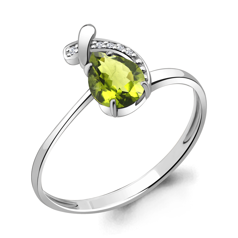 6552707А Кольцо из Серебра с фианитами, хризолитом