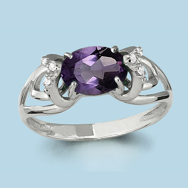6552904А Кольцо из Серебра с аметистом, фианитами