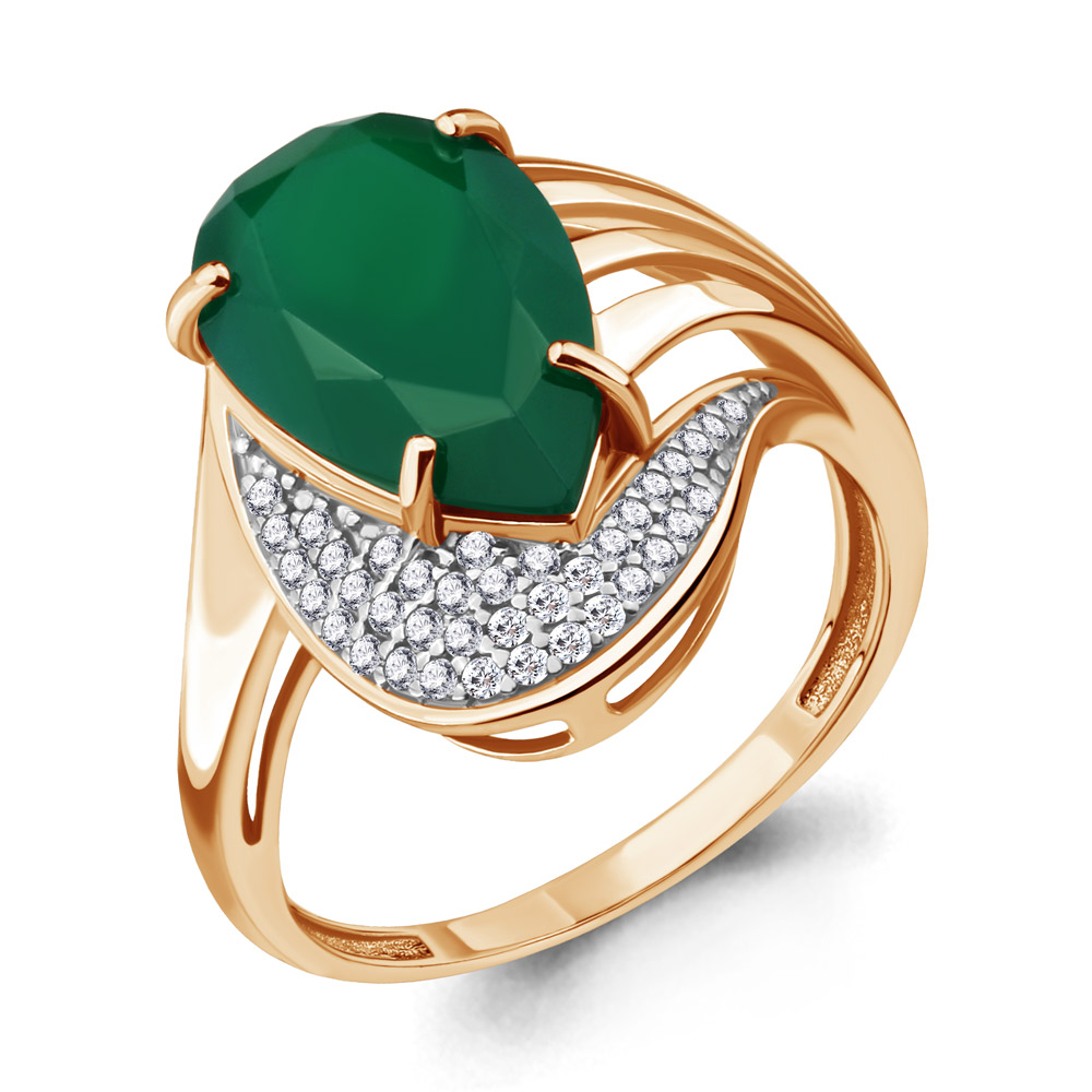 6553309А Кольцо из Золота с агатом, фианитами