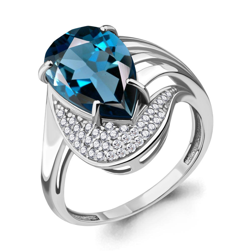 6553393А Кольцо из Серебра с нанотопазом лондон, фианитами из коллекции "Каприз"