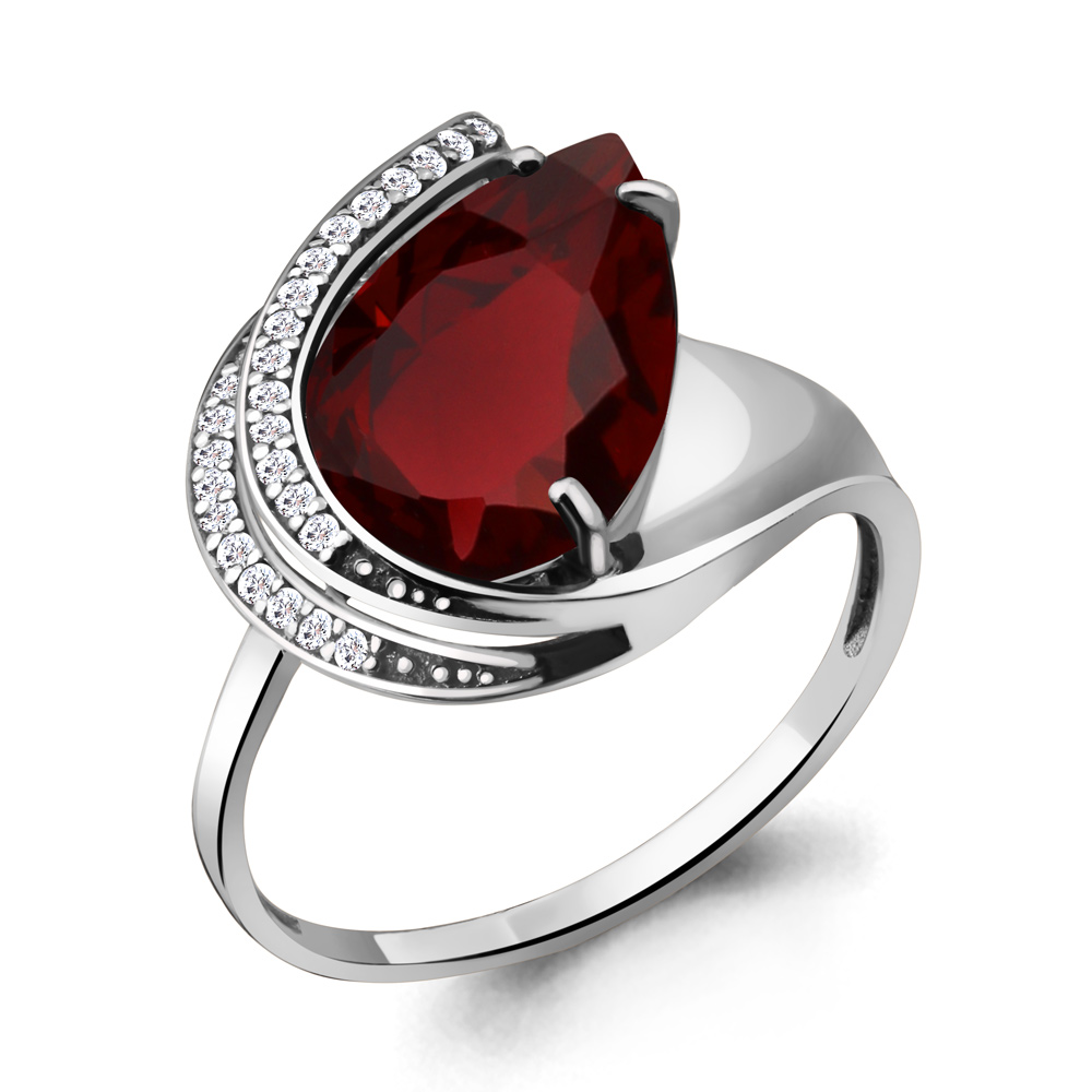 6553485А Кольцо из Серебра с наногранатом, фианитами из коллекции "Каприз"