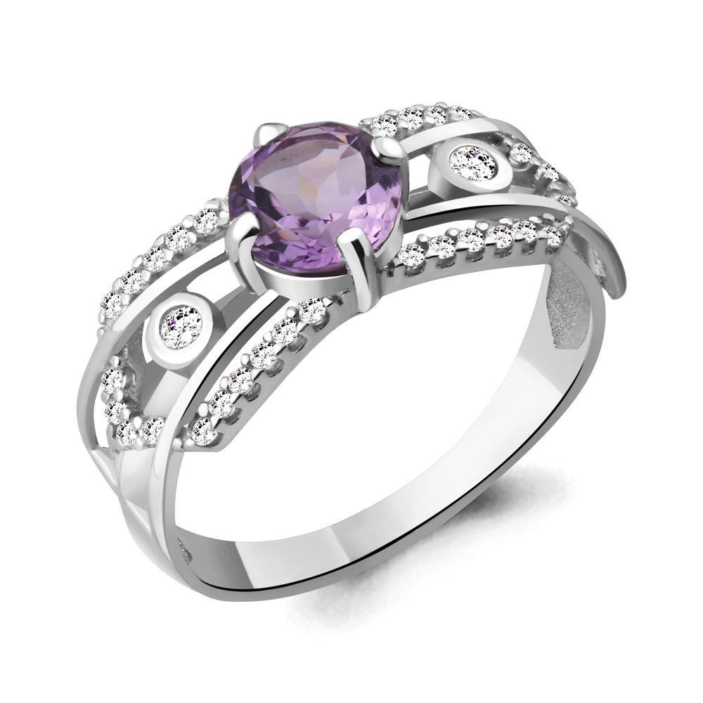 6557004А Кольцо из Серебра с аметистом, фианитами из коллекции "Ар-Деко"