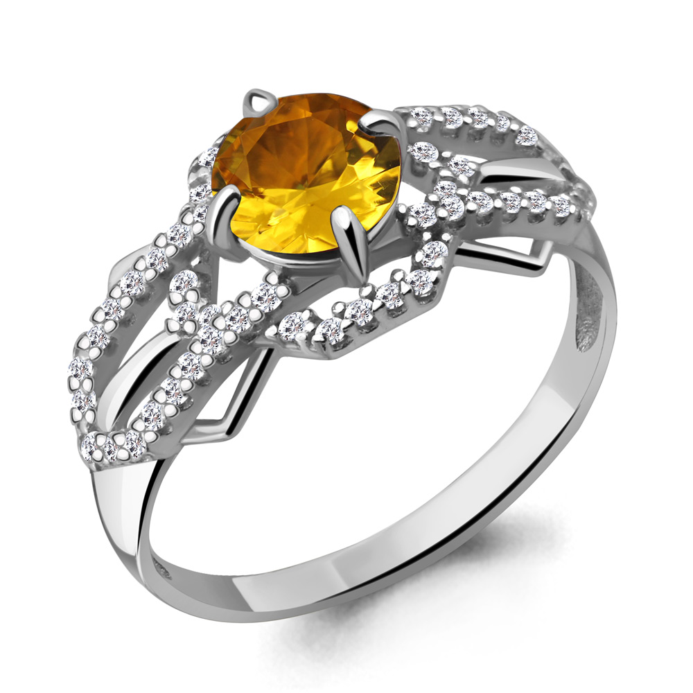 6557806А Кольцо из Серебра с фианитами, цитрином из коллекции "Ар-Деко"