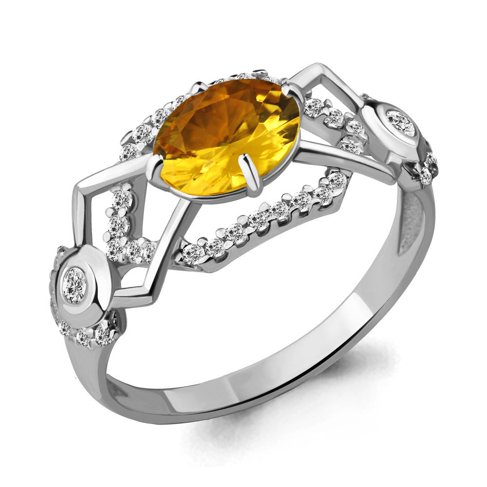 6558206А Кольцо из Серебра с фианитами, цитрином из коллекции "Ар-Деко"