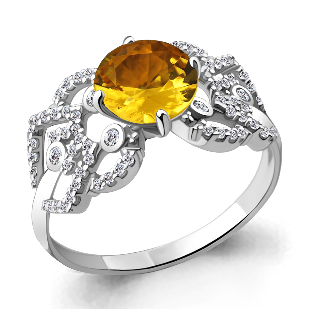 6558406А Кольцо из Серебра с фианитами, цитрином из коллекции "Ар-Деко"